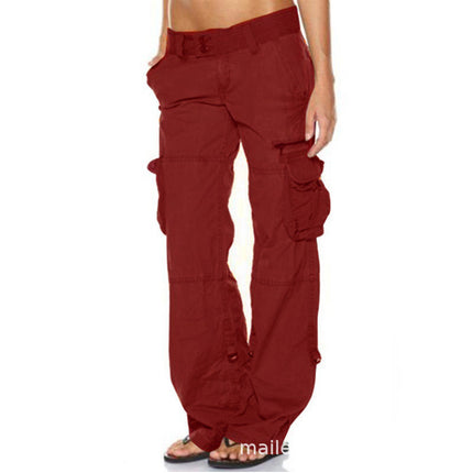 Pantalones de algodón para mujer con bolsillos múltiples