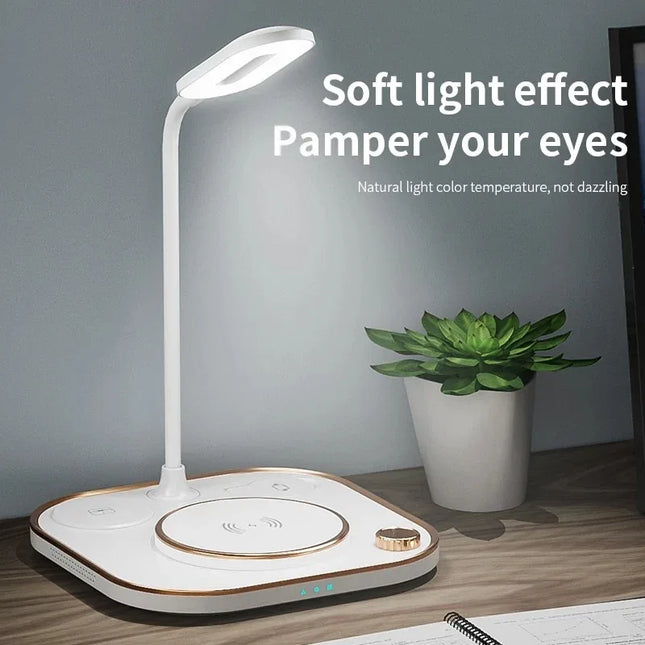 15w Fast 3 In 1 Wireless Charging for IPhone Phone Watch Earphone Modern Led Office Desk Lamp Wireless Charger Lamp - tugranalmacen.com