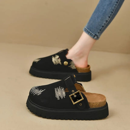 Mocasines con plataforma de microfibra y punta redonda casual