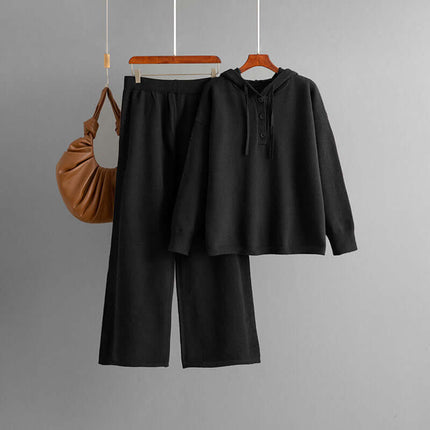 Conjunto de suéter holgado con capucha y pantalón ancho de mujer