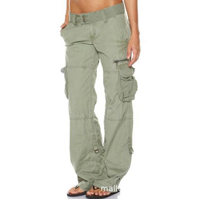 Pantalones de algodón para mujer con bolsillos múltiples
