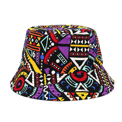 Sombrero bucket estampado étnico estilo japonés con diseño colorido y moderno.