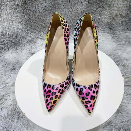 Zapatos de tacón alto de mujer, estampado leopardo rosa, material sintético, estilo elegante