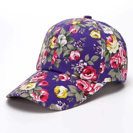 Gorra de béisbol floral roja con visera curva ajustable