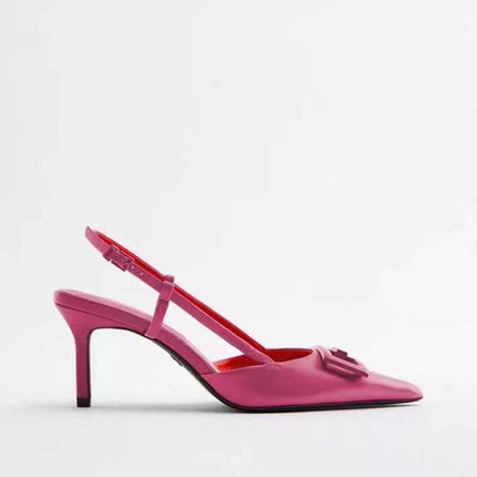 Sandalias Pinky Stilletto de tacón alto rosa, punta afilada, material sintético, estilo elegante