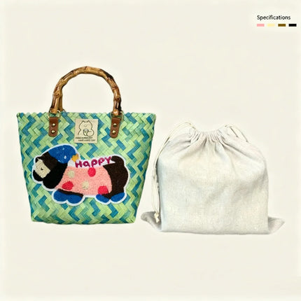 Large capacity sausage dog hand woven cabbage basket rattan woven handbag office miscellaneous carry bag picnic women's bag - tugranalmacen.com