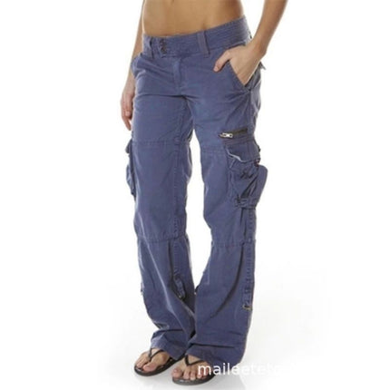 Pantalones de algodón para mujer con bolsillos múltiples