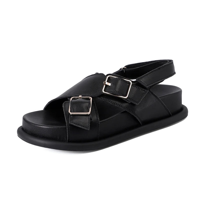 Sandalias de cuero marrón para mujer - vista lateral