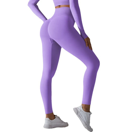 Seamless Solid Peach Sports Trousers for Women - Tight Running Fitness Yoga Pants with High Waist and Butt-Lifting Design - tugranalmacen.com