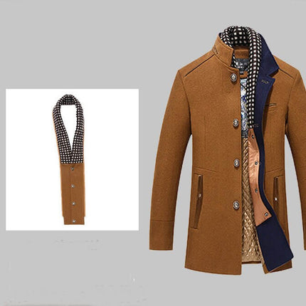 Abrigo largo de lana con doble cuello para hombre