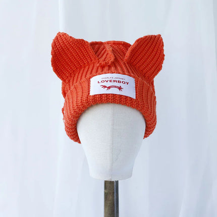 Gorro de lana con orejas engrosadas de doble capa, gorro de punto cálido de color sólido para otoño e invierno. - tugranalmacen.com