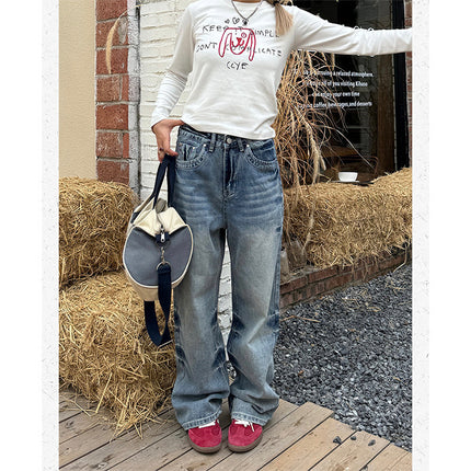 Jeans rectos vintage azul desgastado