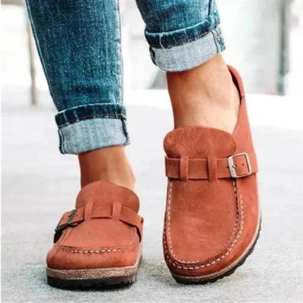 Mocasines de ante vegano con hebilla color marrón, estilo casual para hombre