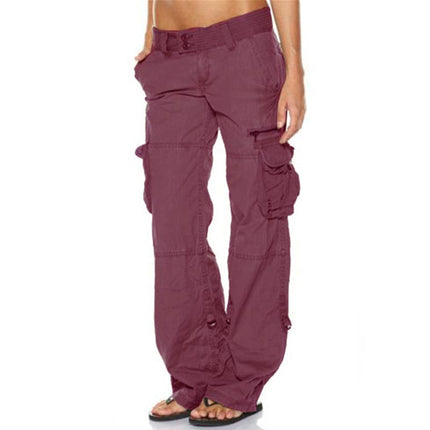 Pantalones de algodón para mujer con bolsillos múltiples