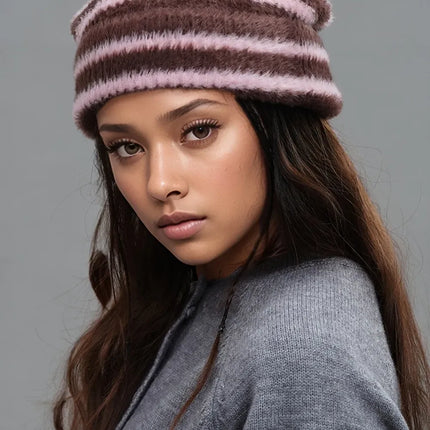 Gorro térmico con rayas en contraste para mujer