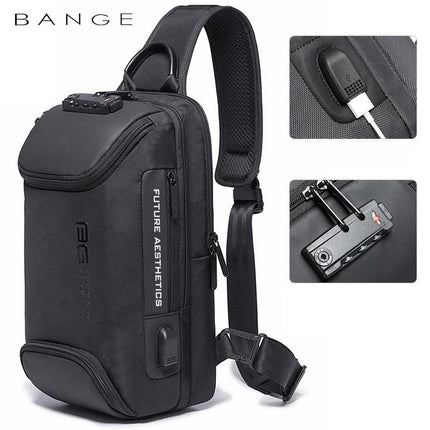 Mochila de pecho BANGE, antirrobo y con tecnología USB - tugranalmacen.com