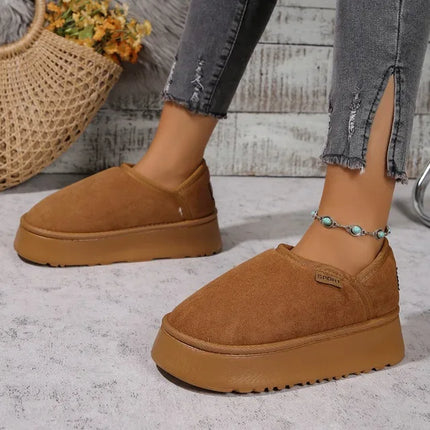 Botas de plataforma invierno vintage mujer, color marrón, gamuza, estilo casual retro