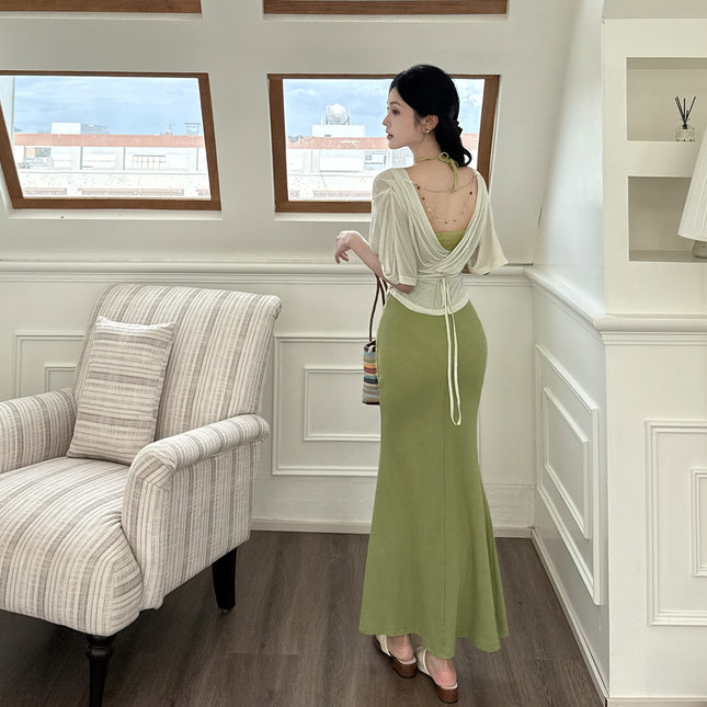 Vestido de verano dos piezas sin espalda, casual y elegante