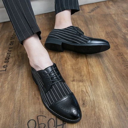 British style men's casual striped breathable business leather shoes - tugranalmacen.com