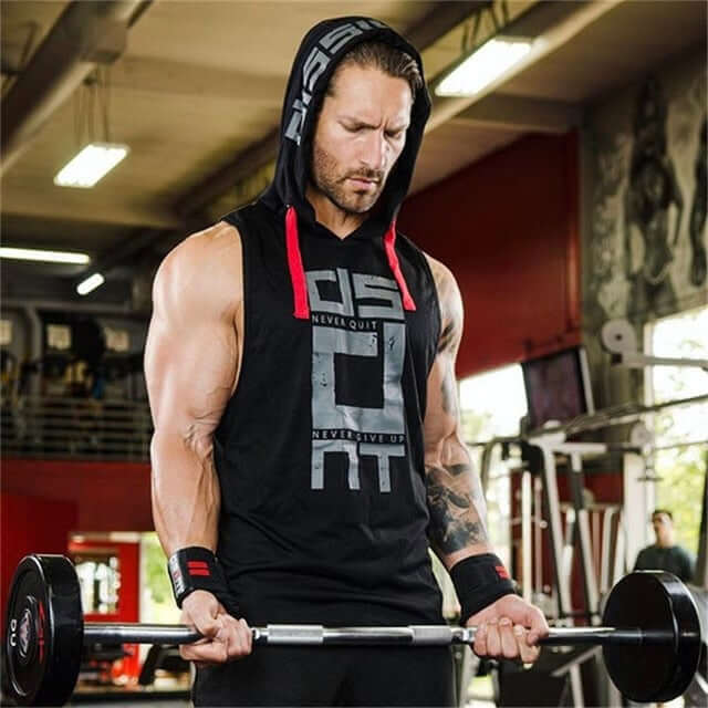 Camiseta sin mangas de algodón con capucha para hombre