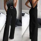 Mono elegante de mujer con pedreria - espalda descubierta negro