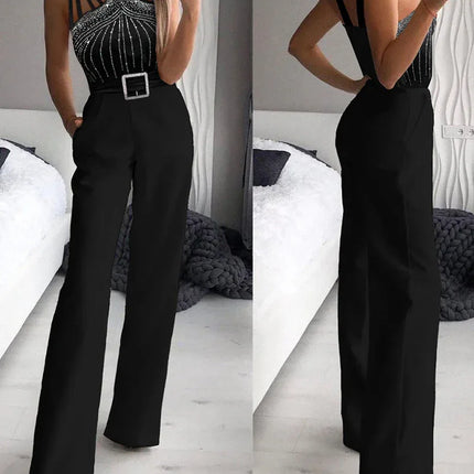 Mono elegante de mujer con pedreria - espalda descubierta negro