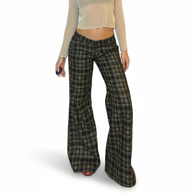 Pantalones casuales de tejido tartán escocés de mujer