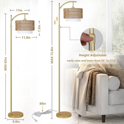 Lámpara de pie dorado, control remoto y bombilla LED regulable - tugranalmacen.com