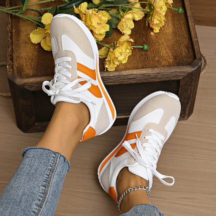 Zapatillas deportivas informales de mujer blancas y naranjas, material textil, estilo casual, Zapatillas Cómodas