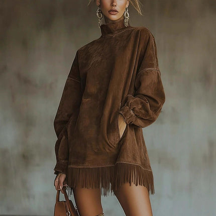 Vestido de terciopelo estilo Boho con flecos para mujer