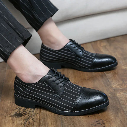 British style men's casual striped breathable business leather shoes - tugranalmacen.com