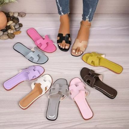 Sandalias de una sola pieza, colores variados, material sintético, estilo casual, suela plana