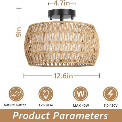 Lámparas de techo estilo bohemio, lámpara de techo semiempotrada de ratán - tugranalmacen.com
