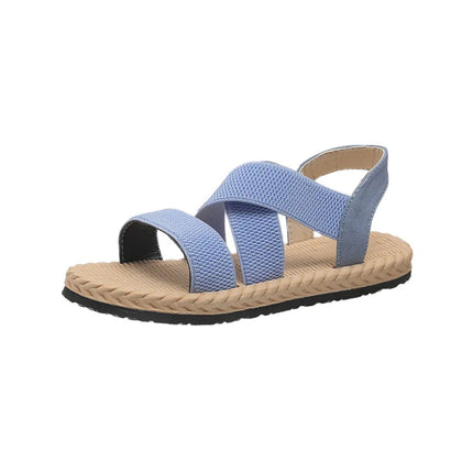 Sandalias planas de lino para mujer con punta abierta y suela de goma