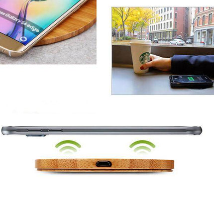Cargador inalámbrico Qi de madera de bambú para smartphone