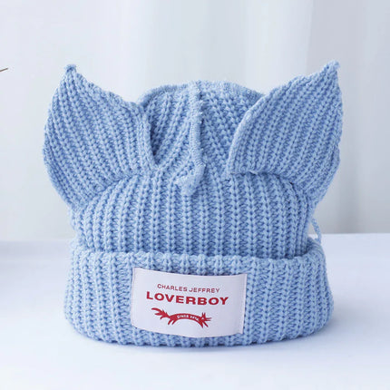 Gorro de lana con orejas engrosadas de doble capa, gorro de punto cálido de color sólido para otoño e invierno. - tugranalmacen.com