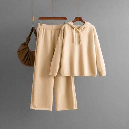 Conjunto de suéter holgado con capucha y pantalón ancho de mujer