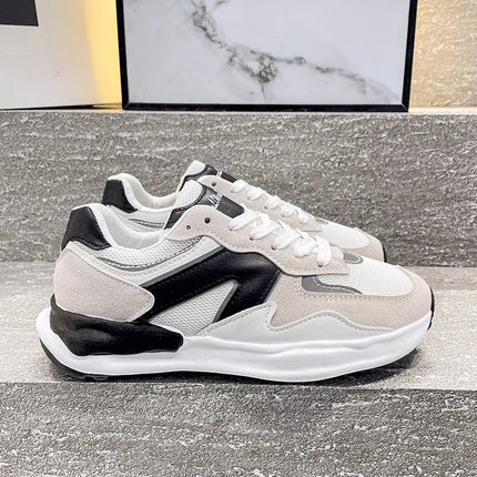 Zapatillas casuales de mujer con suela Flex blancas y negras de malla y gamuza estilo deportivo