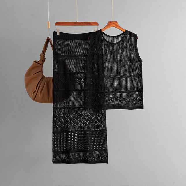 Conjunto de punto sin mangas y cuello redondo para mujer