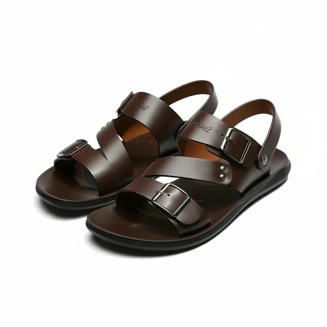 Sandalias de cuero negro con hebillas para hombre