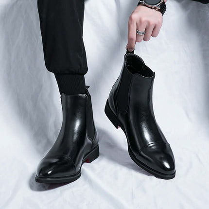 Botines Chelsea con suela roja de estilo británico para hombre color negro