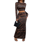 Conjunto leopardo marrón café top y falda