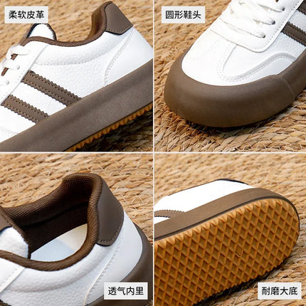 Zapatillas AbaFu suela gruesa, deportivas, blancas y marrones, cuero sintético, estilo casual