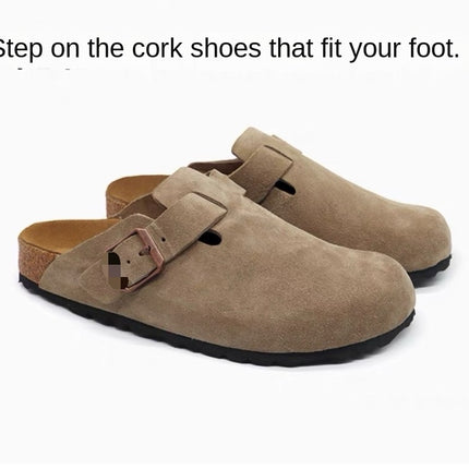 Sandalias de cuero genuino con punta redonda para mujer