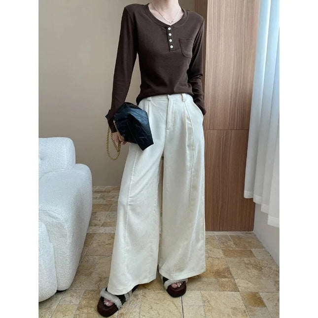 Pantalones vintage holgados de cintura alta, pierna ancha y elásticos, corte holgado e informal. - tugranalmacen.com
