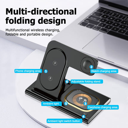 Cargador inalámbrico rápido 3 en 1 para teléfono, reloj y auriculares