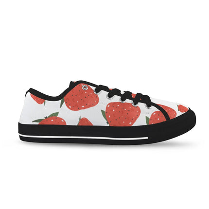 Zapatillas Seattle mujer modelo Strawberry, deportivas blancas con estampado de fresas, cordones negros, lona