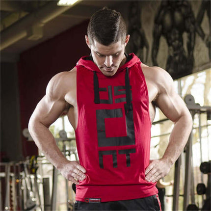 Camiseta sin mangas de algodón con capucha para hombre