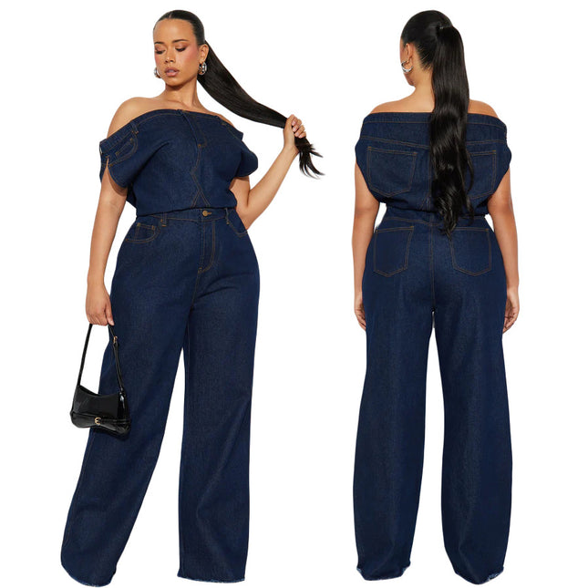 Mono denim sin tirantes azul oscuro para mujer