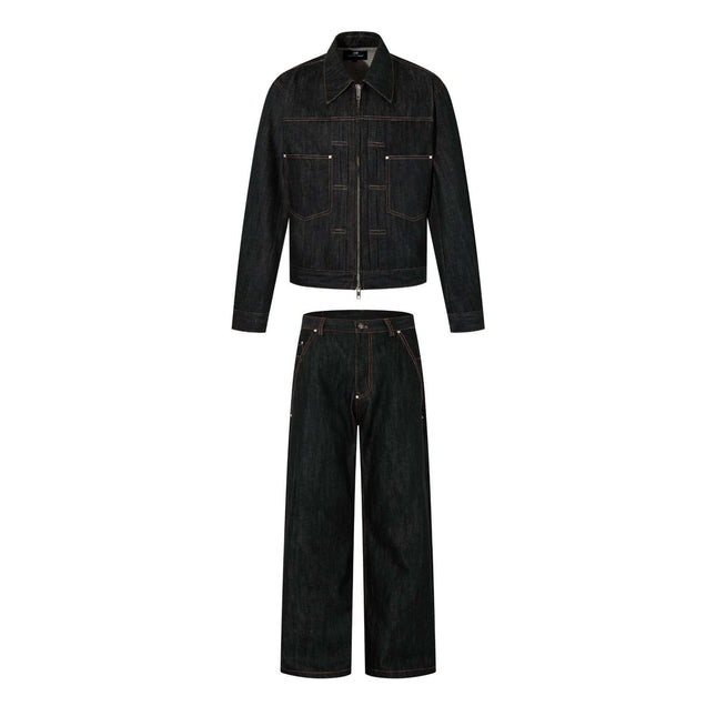 Chaqueta y pantalón vaquero denim negro lavado de hombre